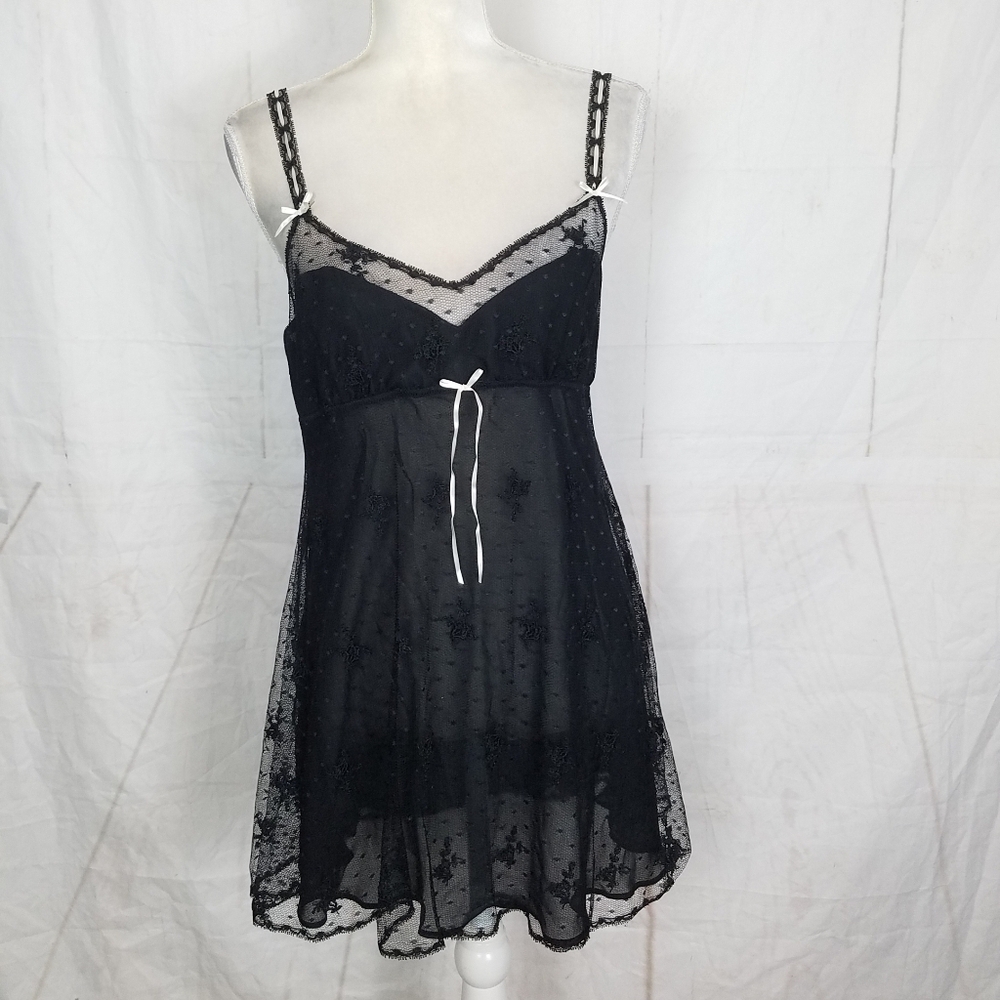 Flora black lace overlay night lingerie